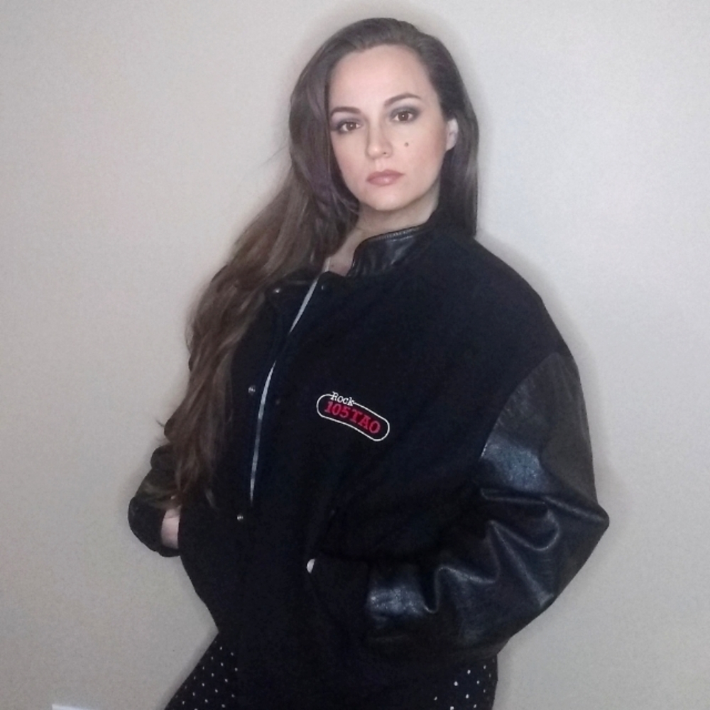 Vintage Varsity Letterman's Jacket 90s Leather men XL Rock 105 TAO